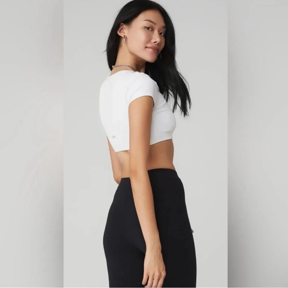 ALO Yoga Blissful Henley Ribbed Bra crop Top White color Size Large